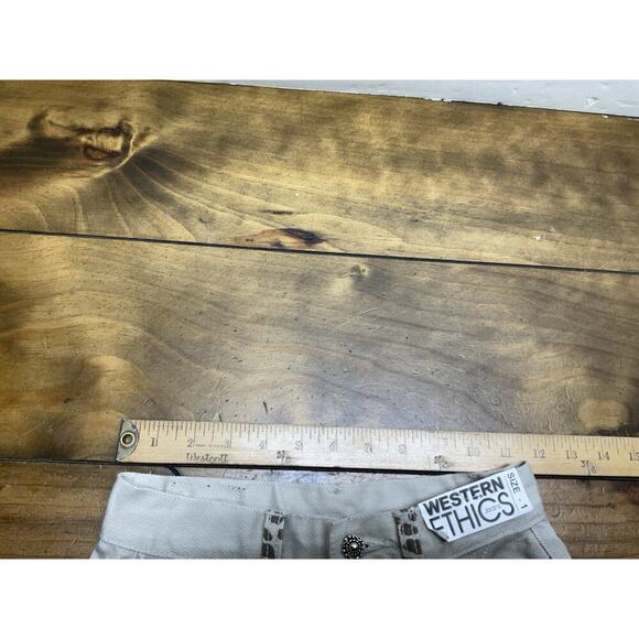 VTG Western Ethics Denim Jeans Size 1 Beige Leopard Bareback NWT - Picture 12 of 15